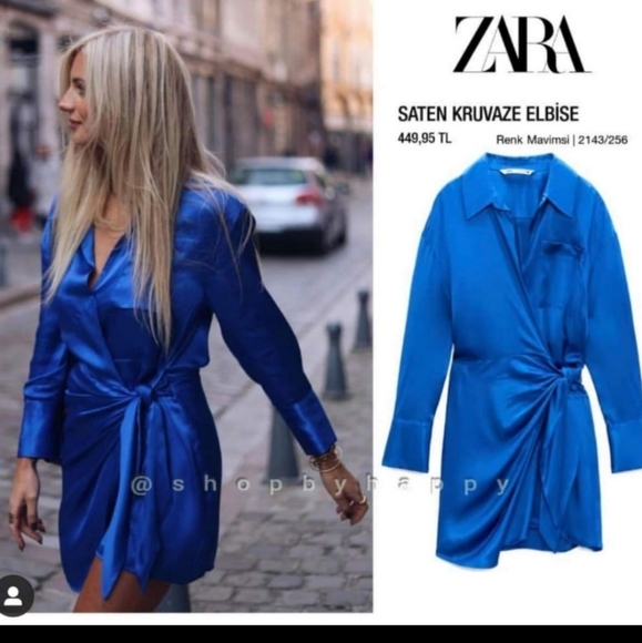 Zara Satin Wrap Blue Mini Dress - Picture 9 of 10